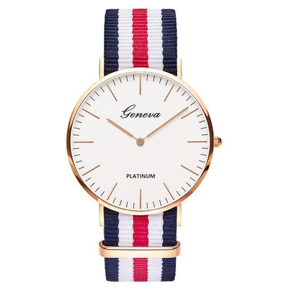 *BRUNA* Blue x Red Striped Fashion Quartz Watch - Picture 1 of 2